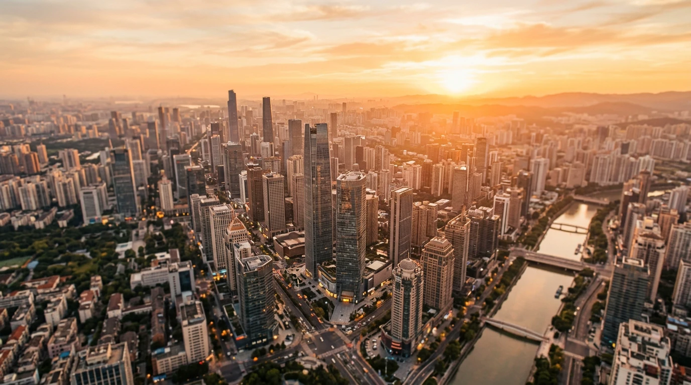 City skyline at golden hour